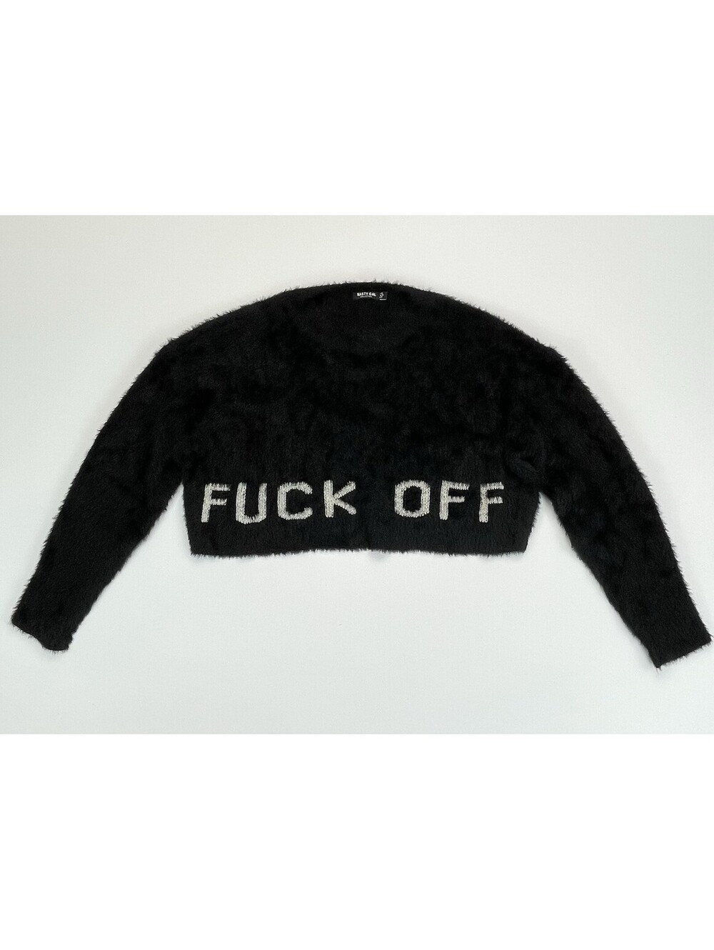 Nasty Gal “F*ck Off” Fluffy Knit Cropped Sweater Size Small